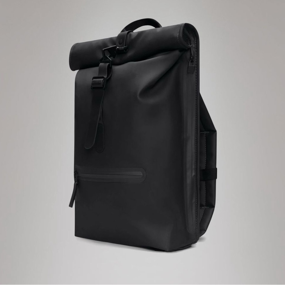RAINS Black Minimalist Roll-Top Backpack NWT